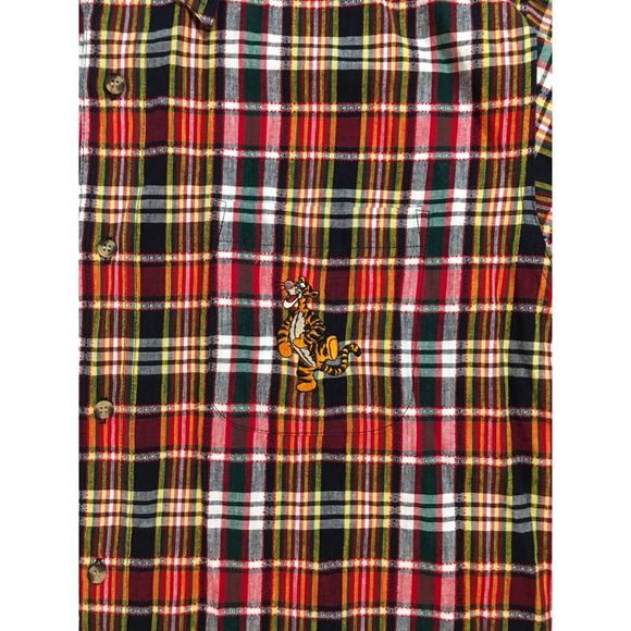 Vtg Disney Men's Button Front Shirt Red Plaid Embroidered Tigger Short Sleeve L - Picture 3 of 6